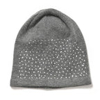 Premium Cashmere Wool Crystal Embellished Hat and Gloves - Grey