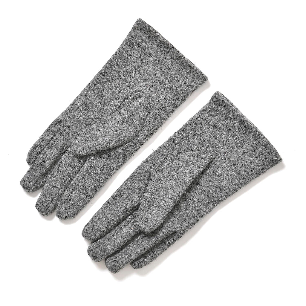 Premium Cashmere Wool Crystal Embellished Hat and Gloves - Grey