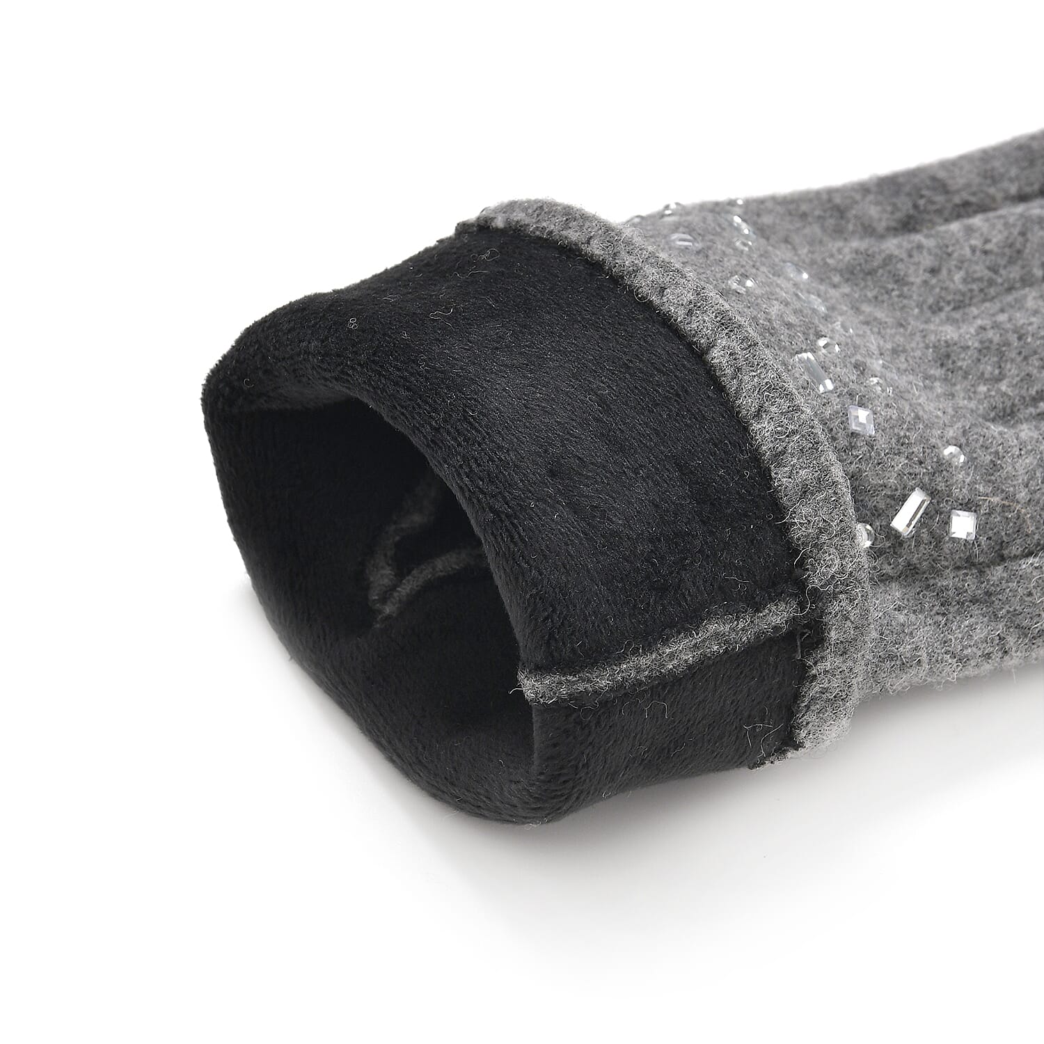Premium Cashmere Wool Crystal Embellished Hat and Gloves - Grey V32516004 9