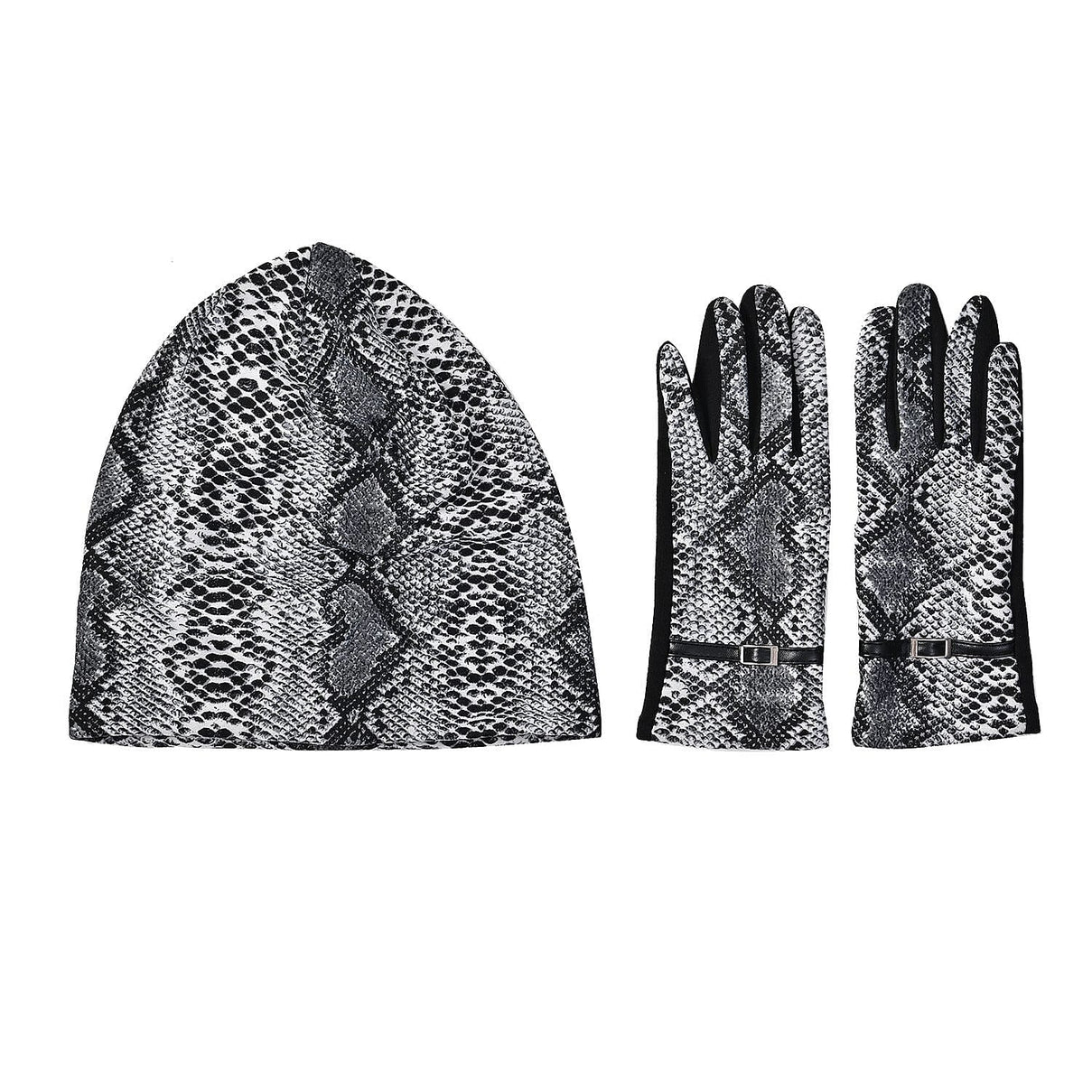 Set of 2 Python Printed Gloves &amp; Hat - Grey 7620692 0