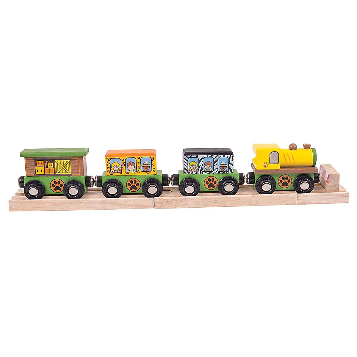 Safari Wooden Train (3 Carriages, 2 Track Pieces - a Buffer) - Multi 7752396 0