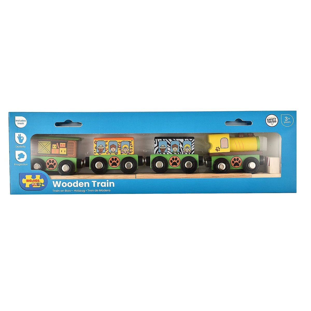 Safari Wooden Train (3 Carriages, 2 Track Pieces - a Buffer) - Multi 7752396 1
