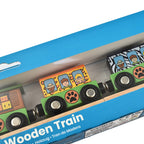Safari Wooden Train (3 Carriages, 2 Track Pieces - a Buffer) - Multi