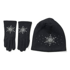 2 Piece Cashmere Set- Crystal Pattern Hat and Gloves - Black