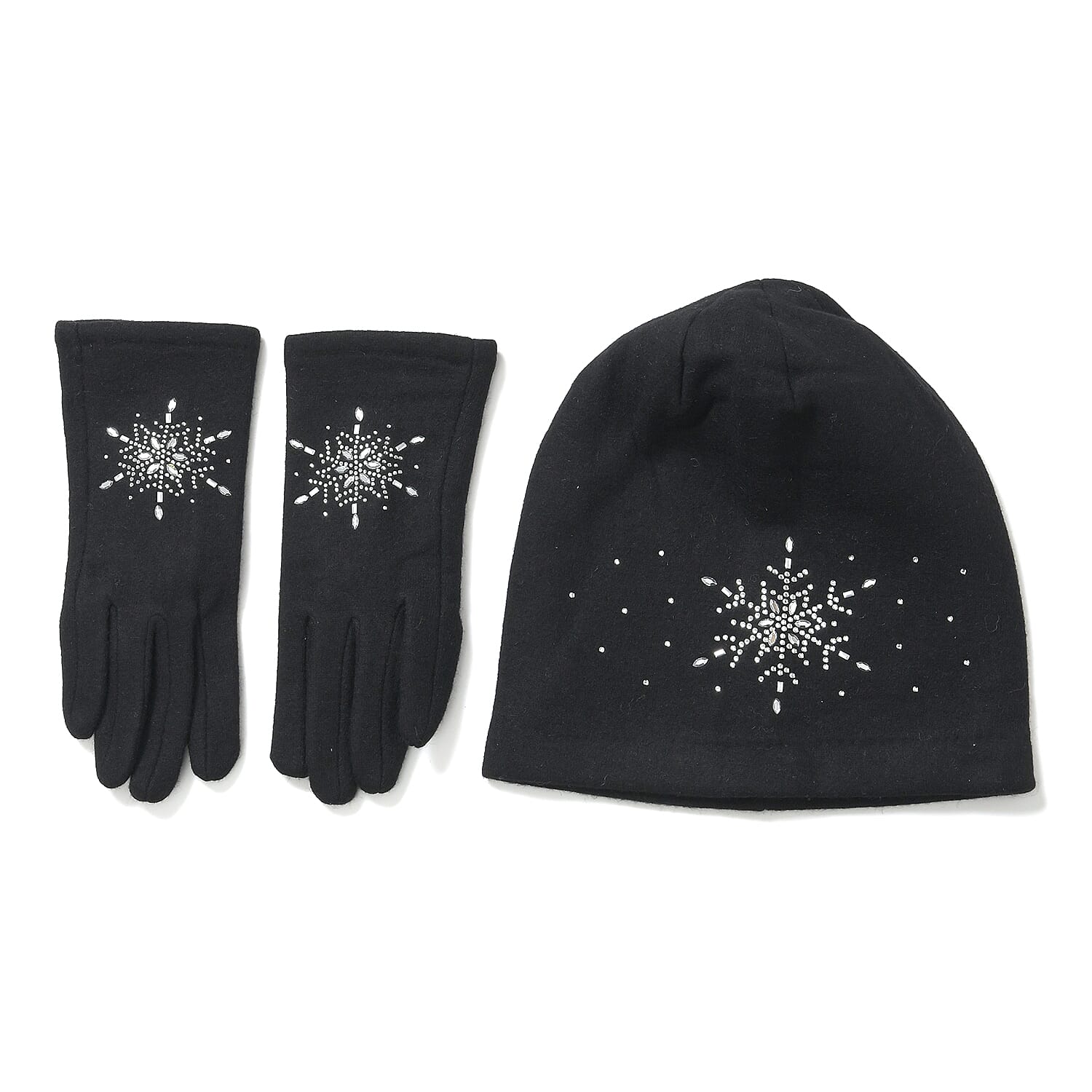 Crystal Snowflake Beanie and Gloves Set â€“ Black 7850687 0