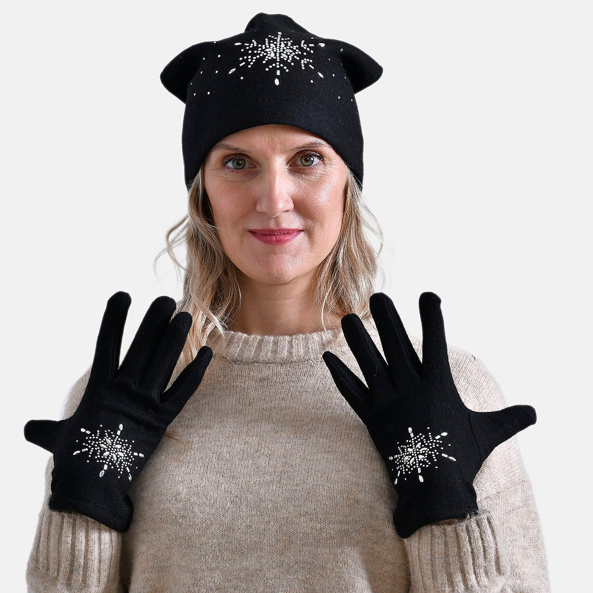 Crystal Snowflake Beanie and Gloves Set â€“ Black 7850687 3