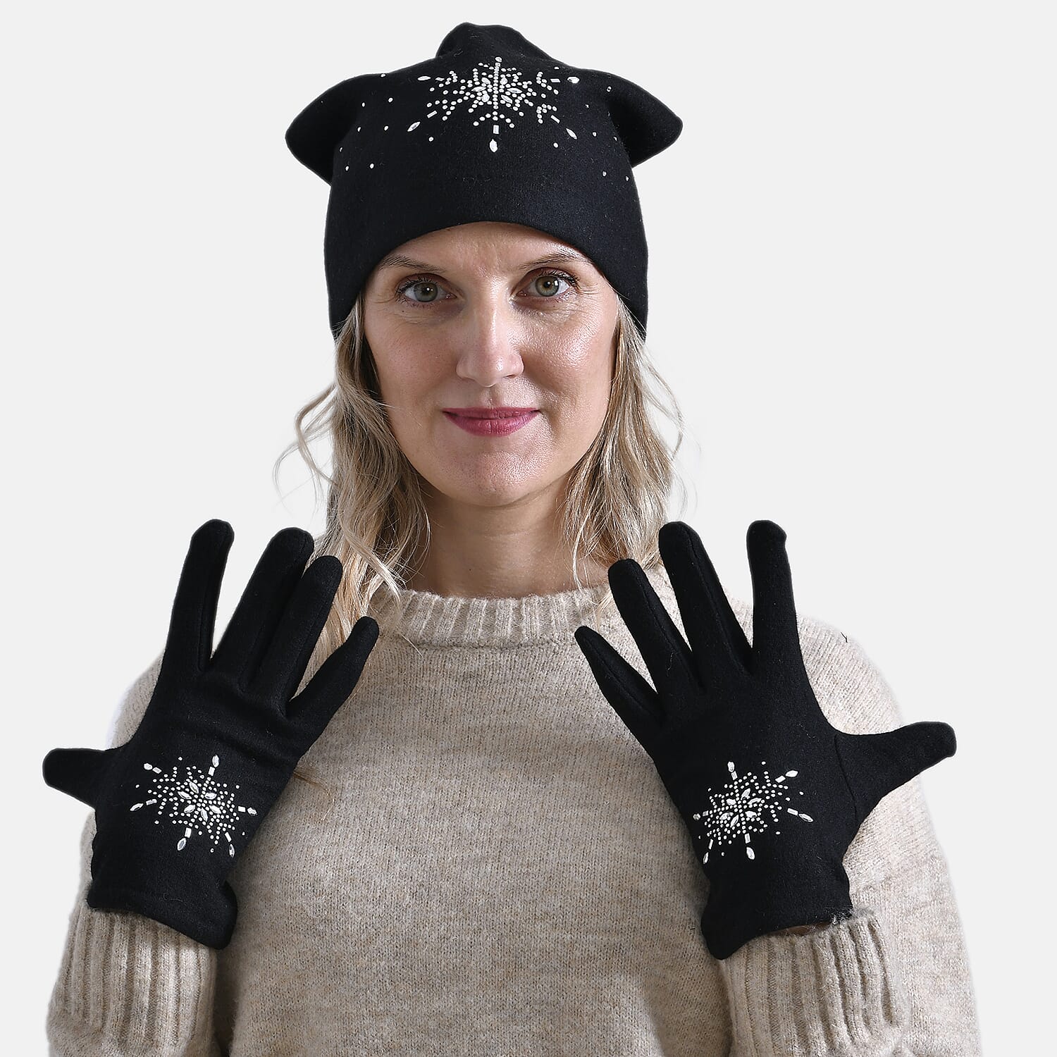 Crystal Snowflake Beanie and Gloves Set â€“ Black 7850687 3