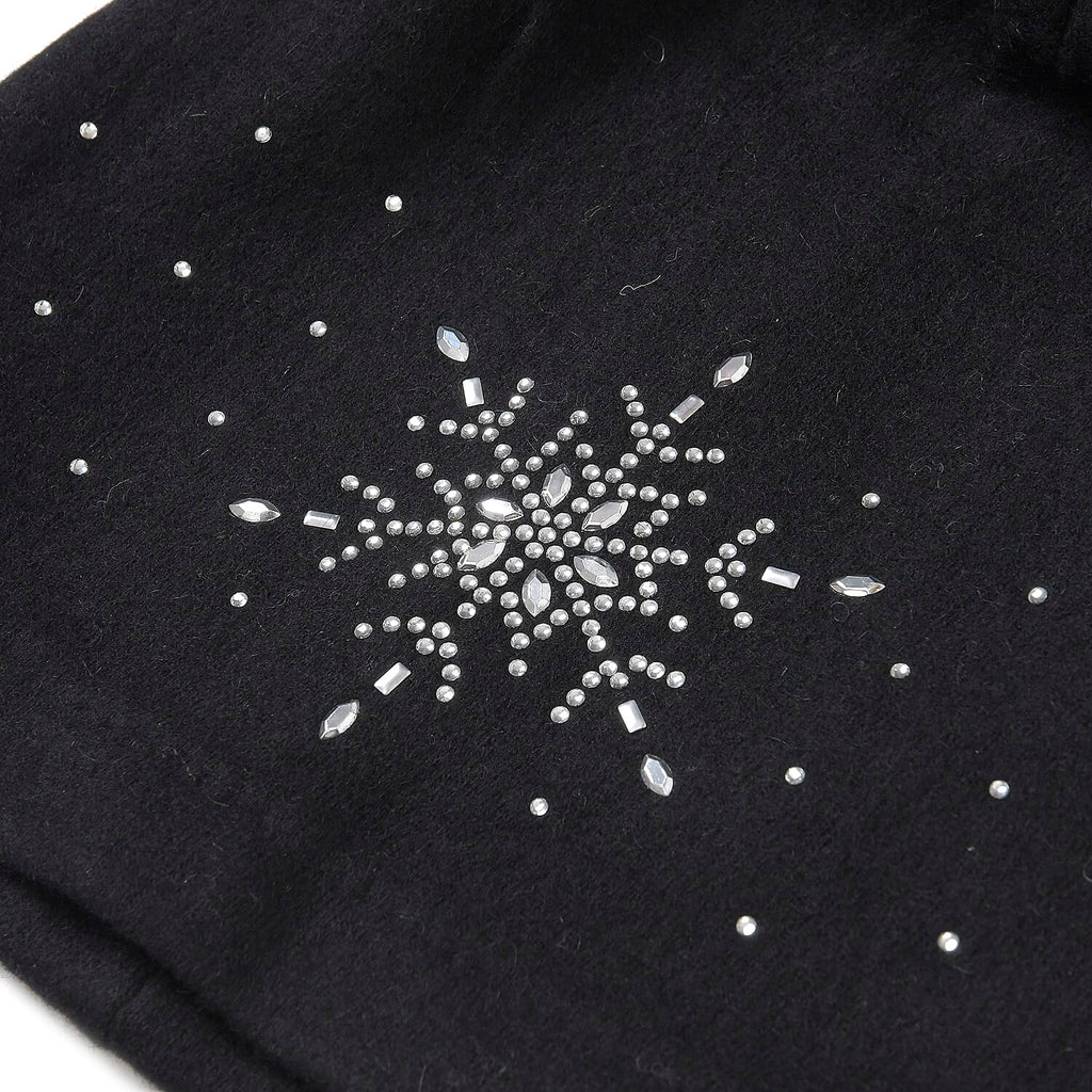 2 Piece Cashmere Set- Crystal Pattern Hat and Gloves - Black