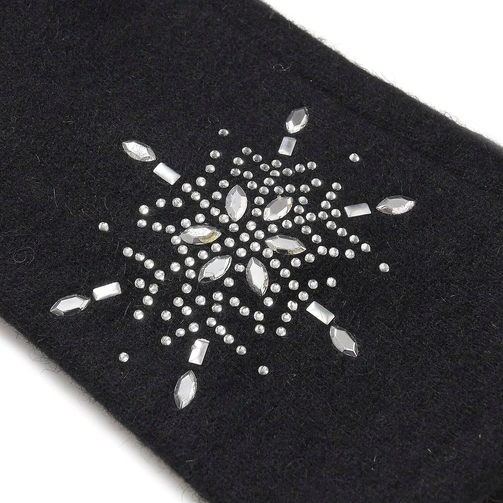 2 Piece Cashmere Set- Crystal Pattern Hat and Gloves - Black