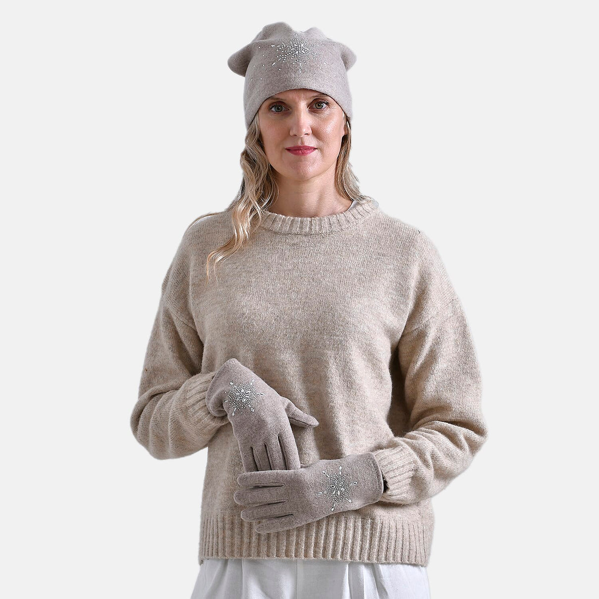 Crystal Snowflake Beanie and Gloves Set â€“ Off White 7850691 2