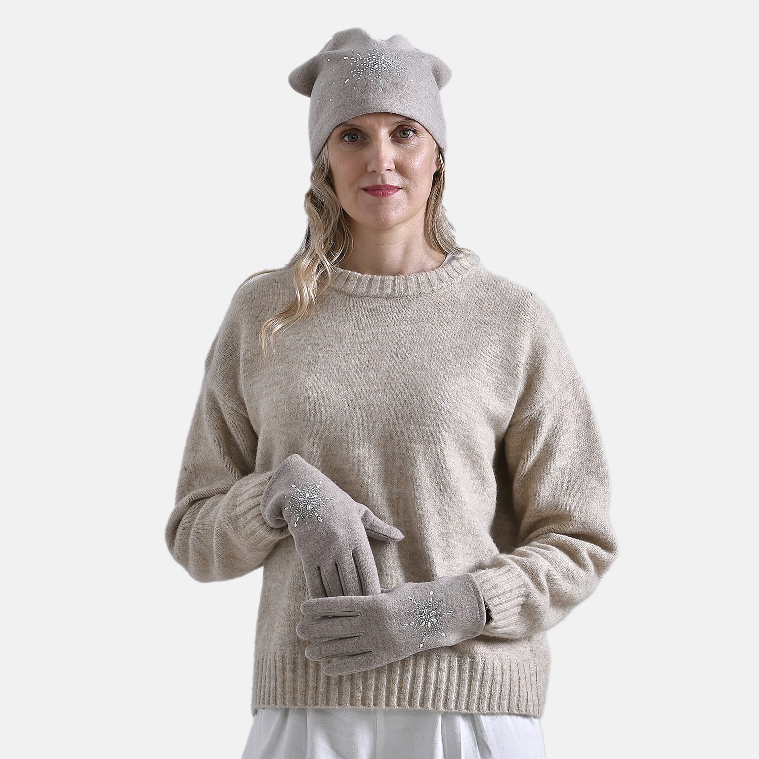 Crystal Snowflake Beanie and Gloves Set â€“ Off White 7850691 2