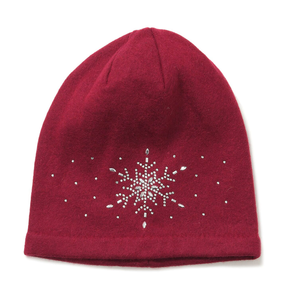 2 Piece Cashmere Set- Crystal Pattern Hat and Gloves - Wine Red