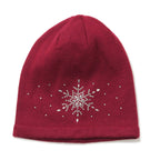 2 Piece Cashmere Set- Crystal Pattern Hat and Gloves - Wine Red