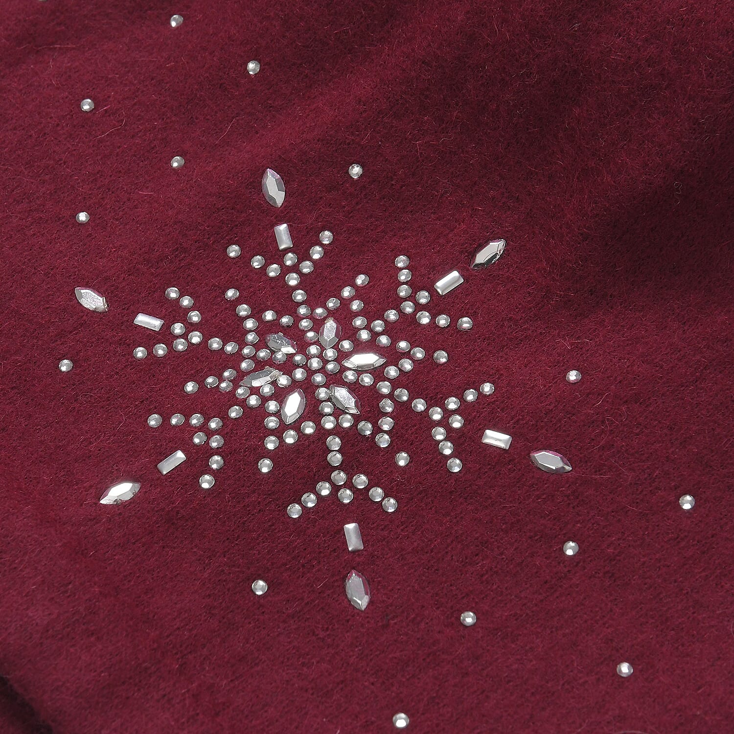 Crystal Snowflake Beanie and Gloves Set - Wine Red 7850688 7