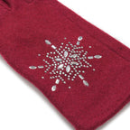 2 Piece Cashmere Set- Crystal Pattern Hat and Gloves - Wine Red
