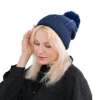 Cuff Beanie with Faux Pearl (22 x 21cm) - Navy