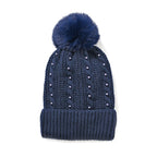 Cuff Beanie with Faux Pearl (22 x 21cm) - Navy