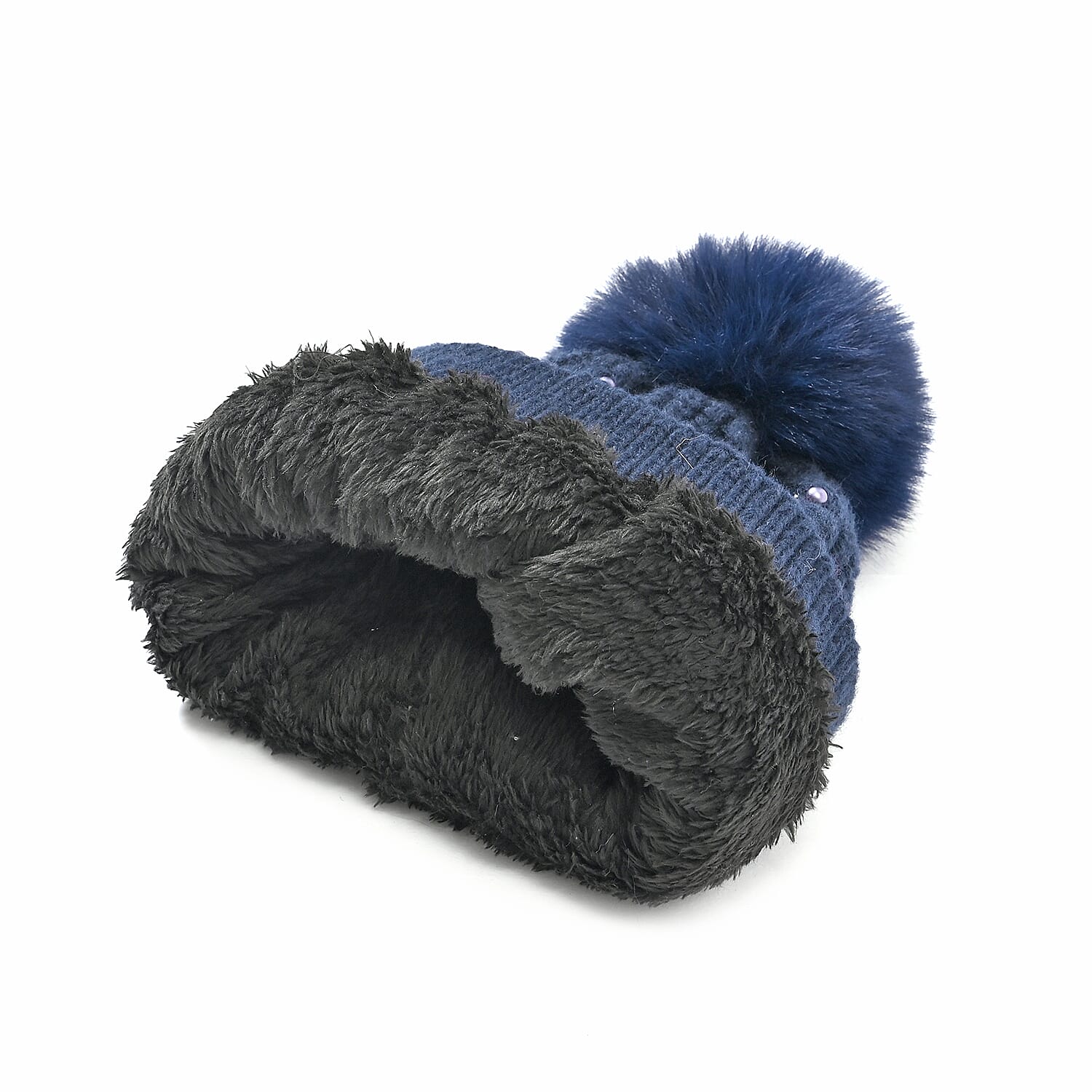 Cuff Beanie with Faux Pearl (22 x 21cm) - Navy 7850112 4