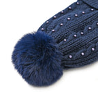 Cuff Beanie with Faux Pearl (22 x 21cm) - Navy