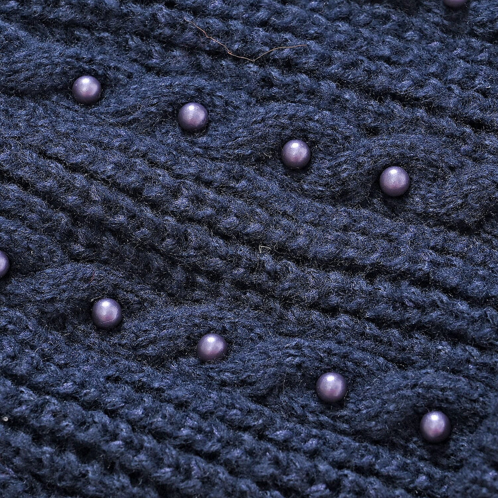 Cuff Beanie with Faux Pearl (22 x 21cm) - Navy