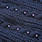 Cuff Beanie with Faux Pearl (22 x 21cm) - Navy