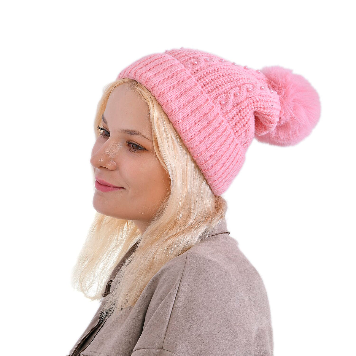 Cuff Beanie with Faux Pearl (22 x 21cm) - Pink V32603309 2