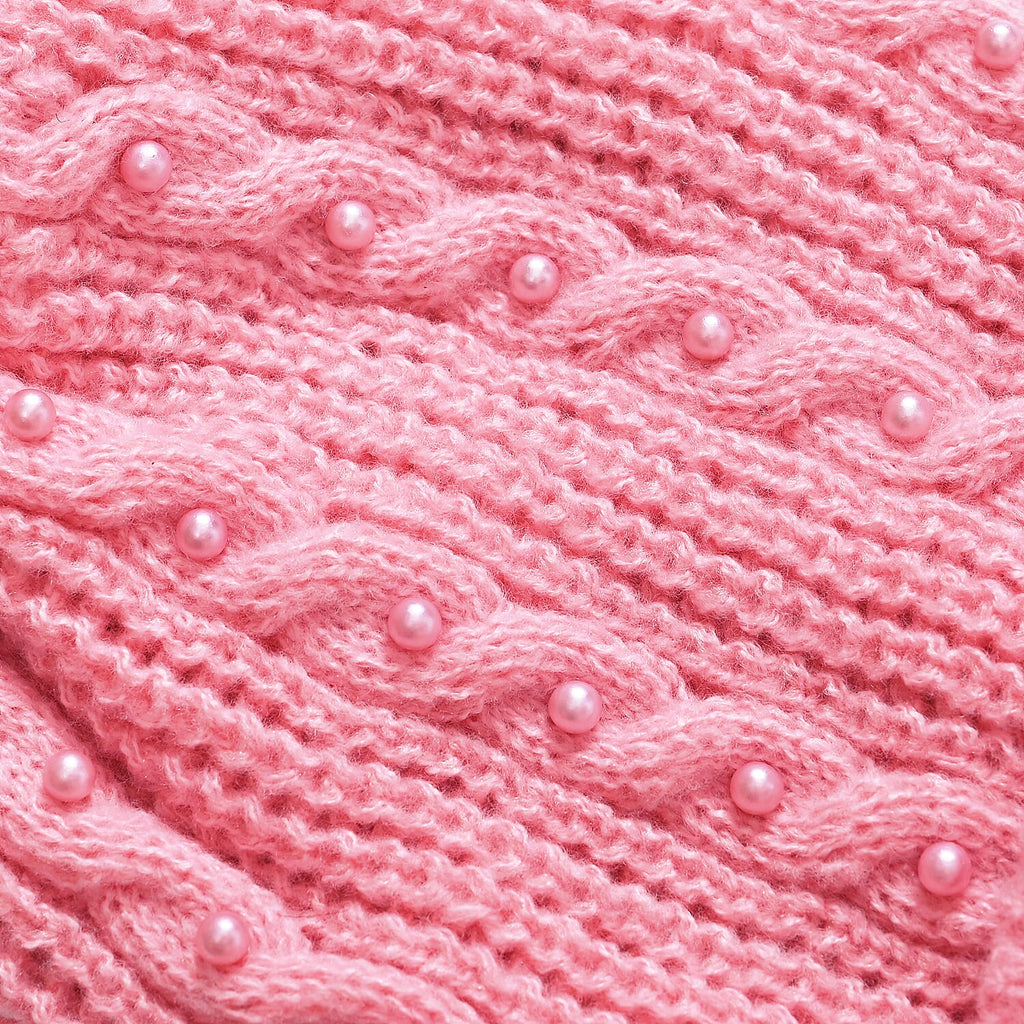 Cuff Beanie with Faux Pearl (22 x 21cm) - Pink