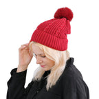 Cuff Beanie with Faux Pearl (22 x 21cm) - Red