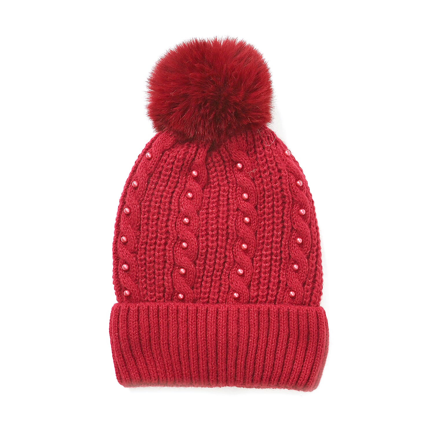 Cuff Beanie with Faux Pearl (22 x 21cm) - Red V32513042 3