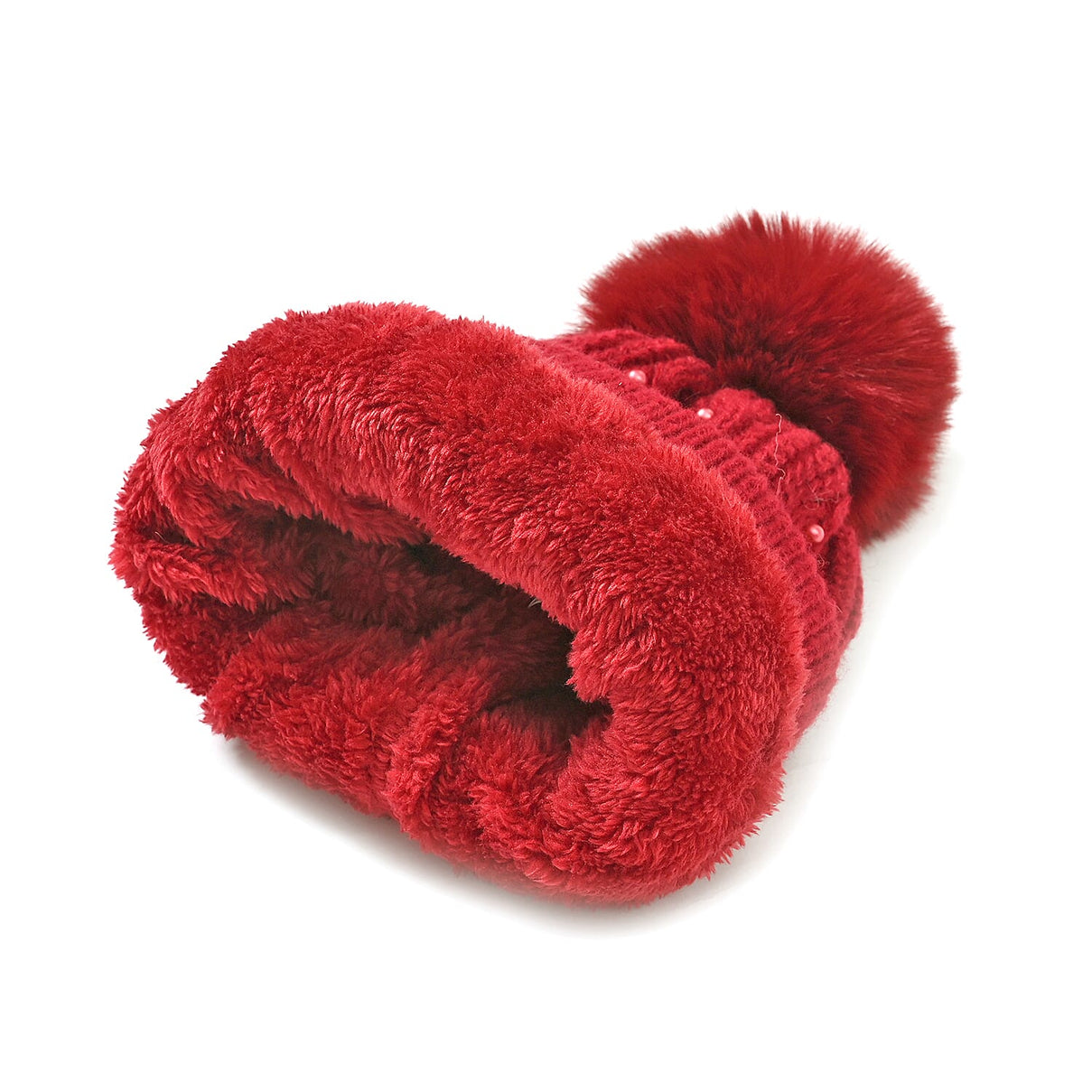 Cuff Beanie with Faux Pearl (22 x 21cm) - Red V32513042 4
