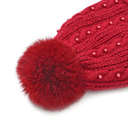 Cuff Beanie with Faux Pearl (22 x 21cm) - Red