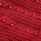 Cuff Beanie with Faux Pearl (22 x 21cm) - Red