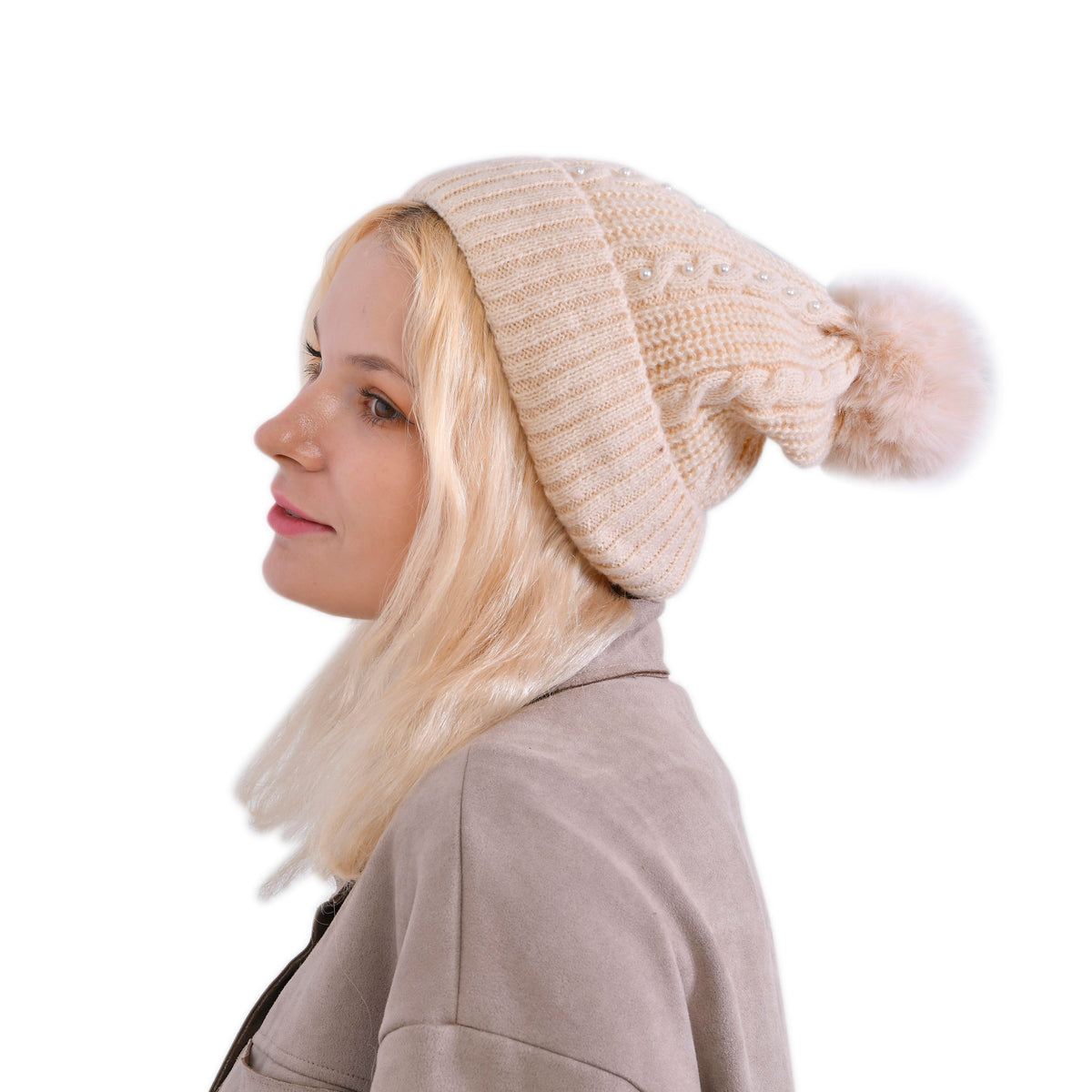 Cuff Beanie with Faux Pearl (22 x 21cm) - White V32620115 2
