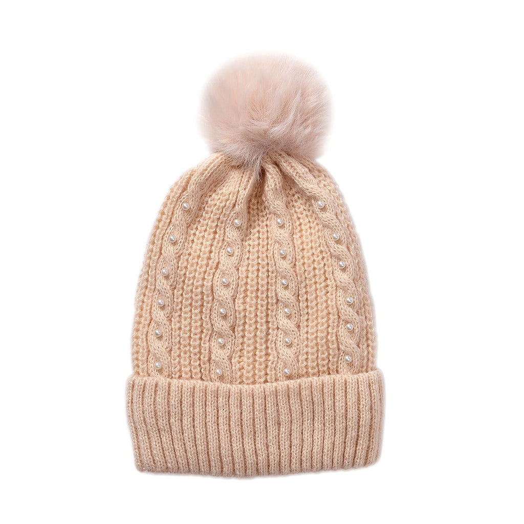 Cuff Beanie with Faux Pearl (22 x 21cm) - White