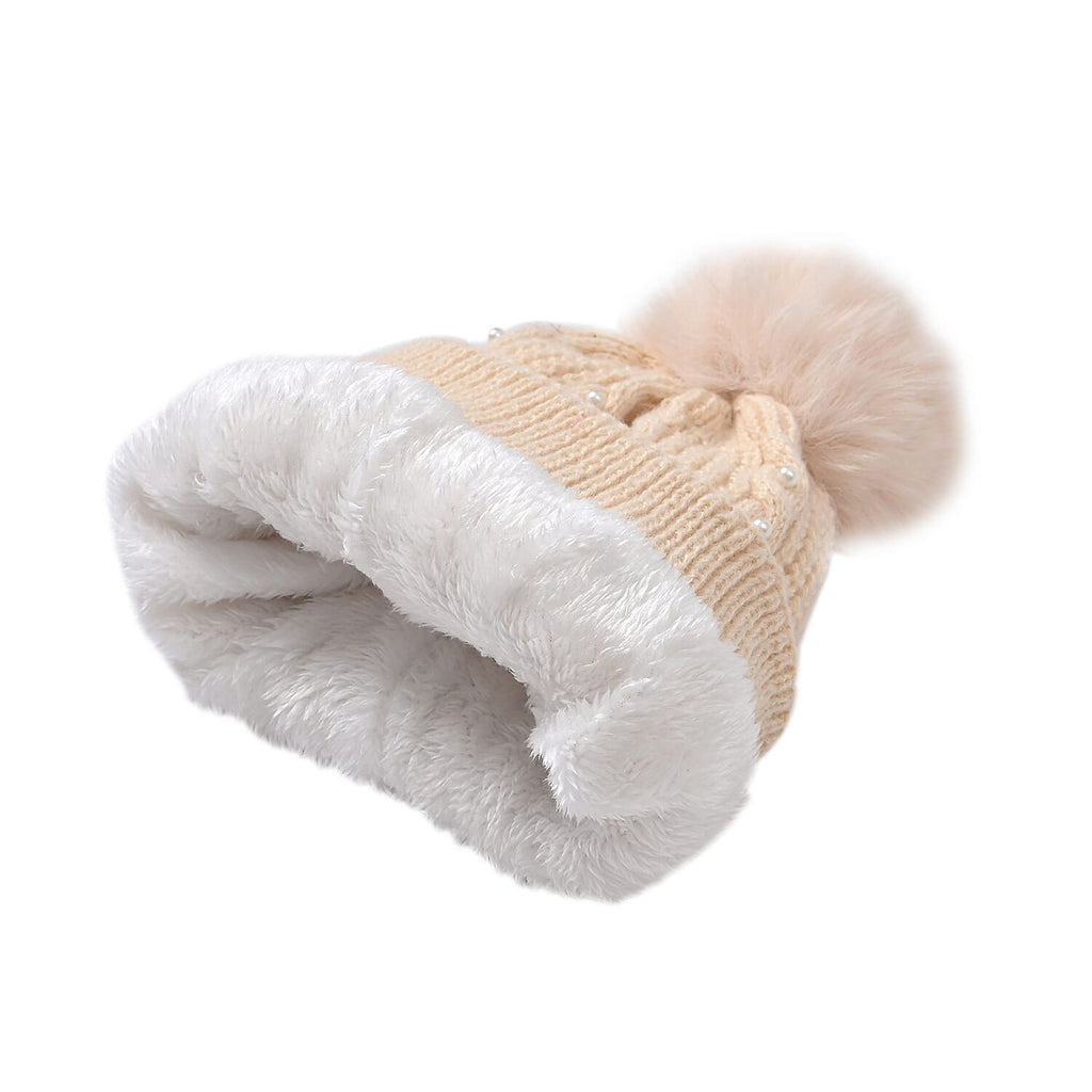 Cuff Beanie with Faux Pearl (22 x 21cm) - White