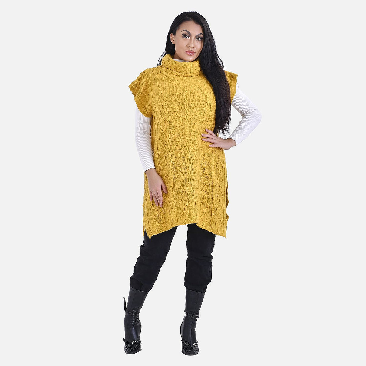 Knitted Rolled Neck Tabard (One Size) - Yellow 7550506 0