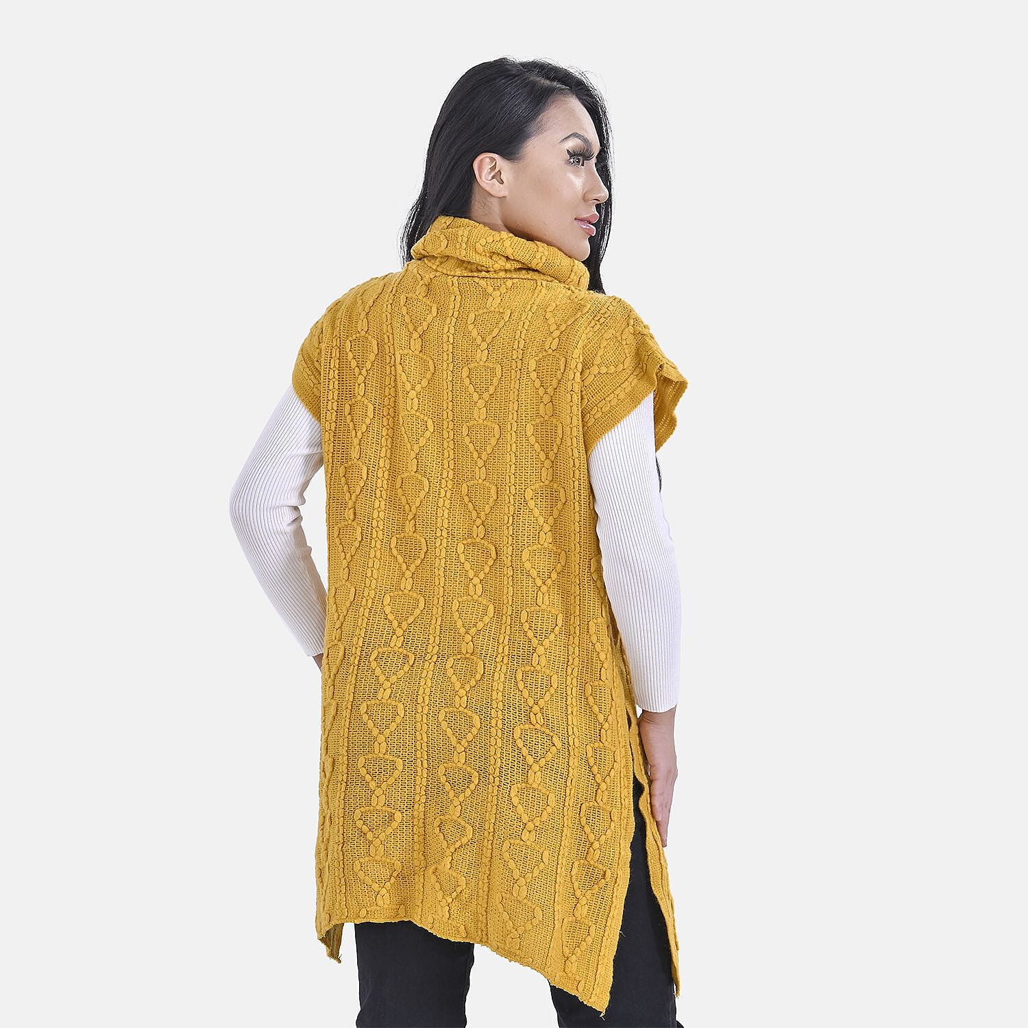 Knitted Rolled Neck Tabard (One Size) - Yellow 7550506 1