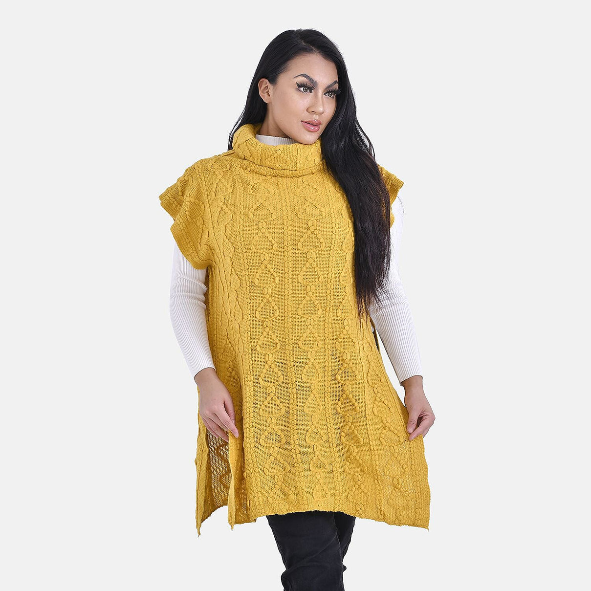 Knitted Rolled Neck Tabard (One Size) - Yellow 7550506 2