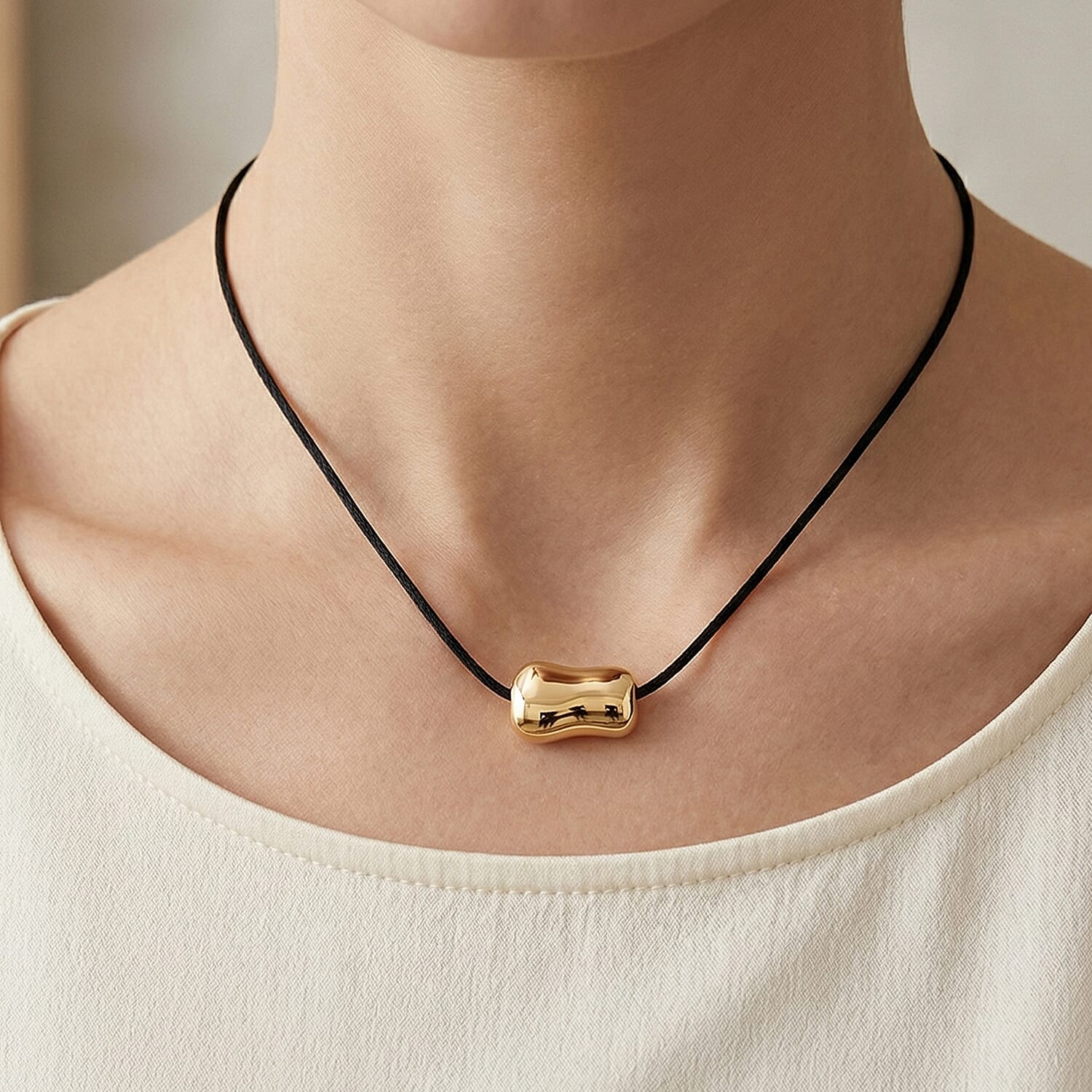 Bean Shape Adjustable Necklace (Size 28-32) in Yellow Gold Tone V32512627 2