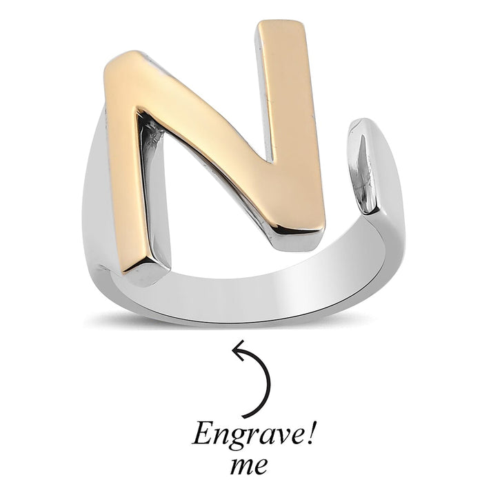 Personalised Engravable Initial N Ring in Yellow Gold Tone 7785342 1