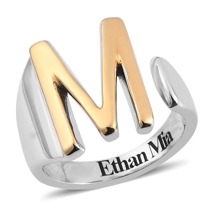 Personalised Engravable Initial M Ring in Yellow Gold Tone 7785328 1