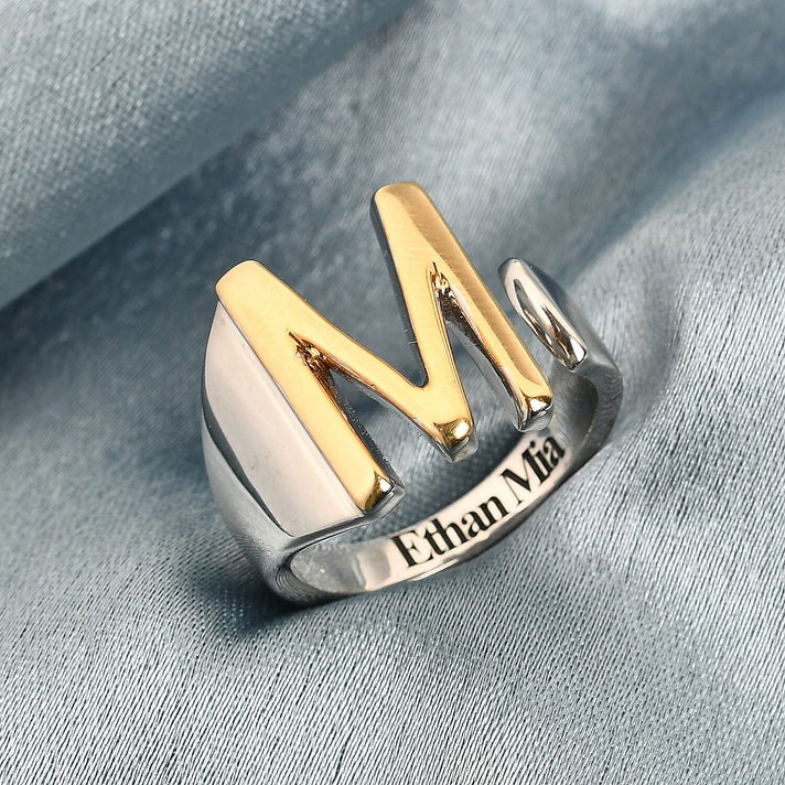 Personalised Engravable Initial M Ring in Yellow Gold Tone 7785328 2