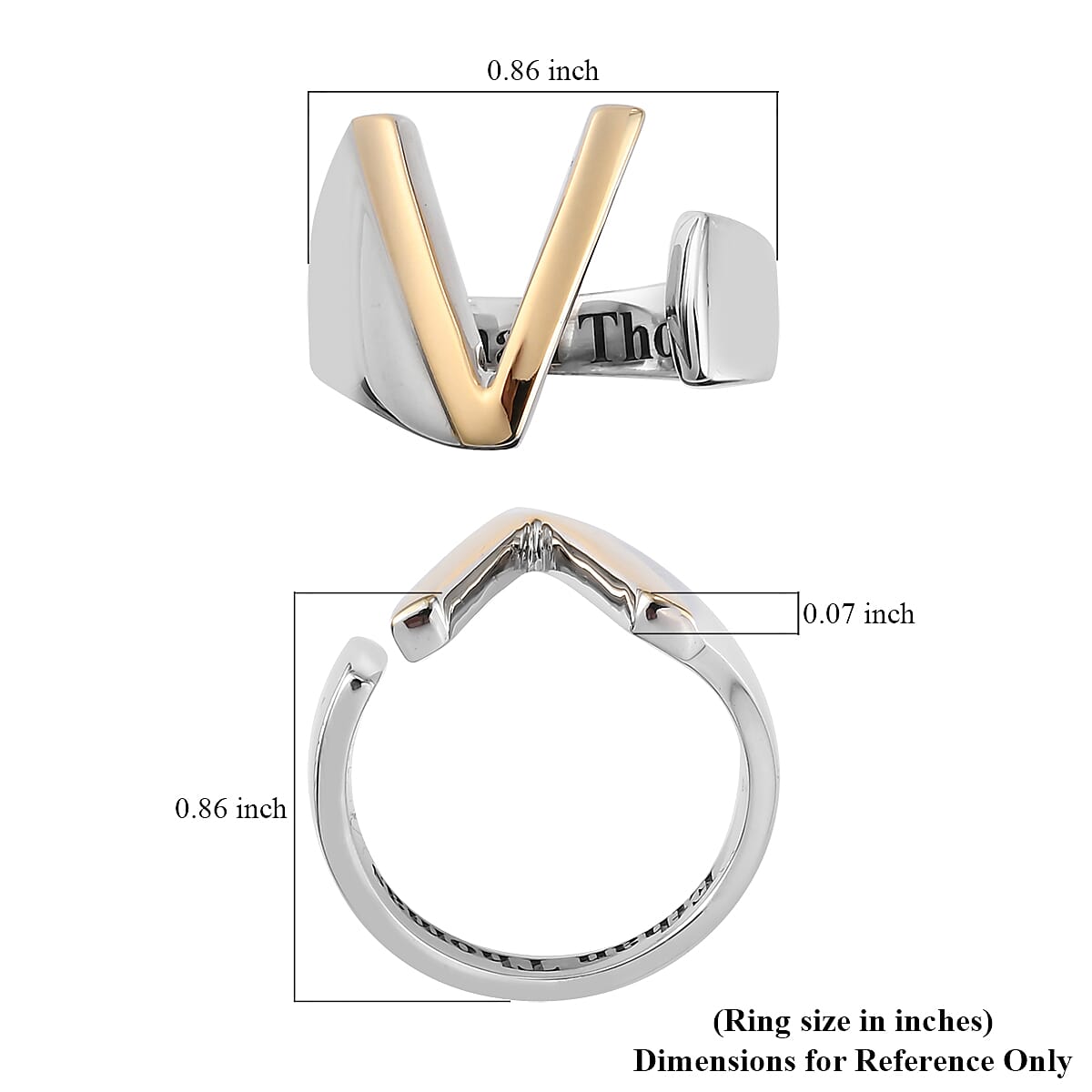 Personalised Engravable Initial V Ring in Yellow Gold Tone 7785586 2