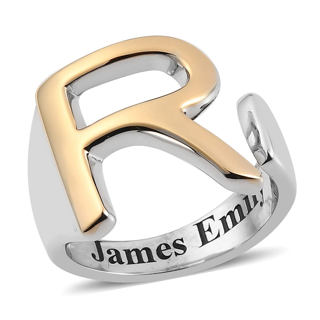 Initial - R Adjustable Ring in Two Tone Plating