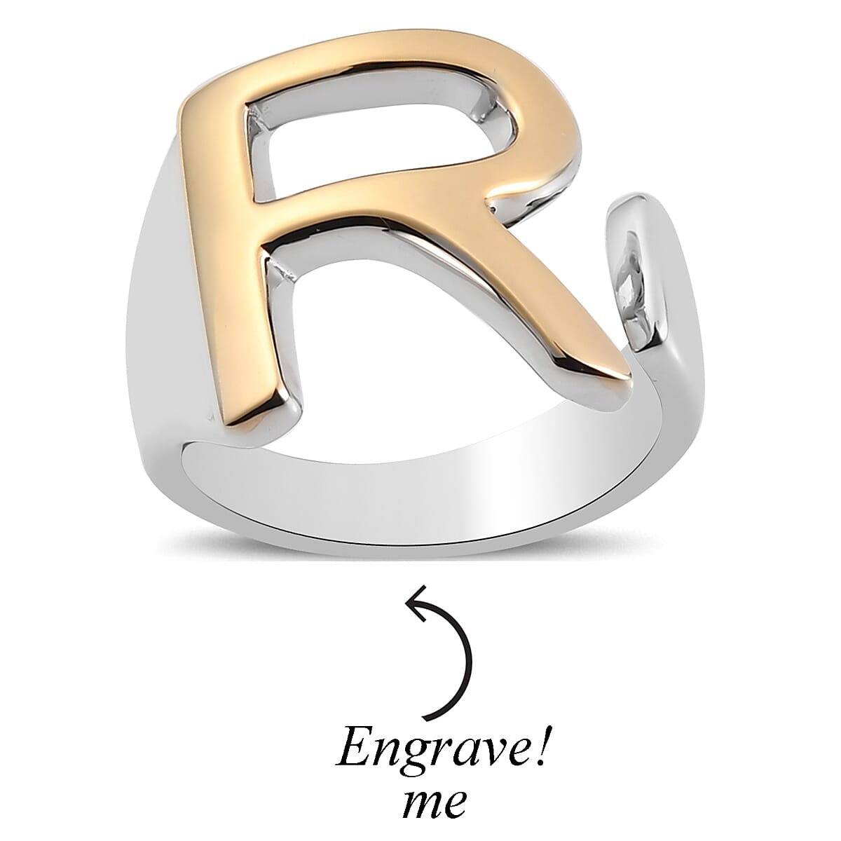 Personalised Engravable Initial R Ring in Yellow Gold Tone 7785508 2