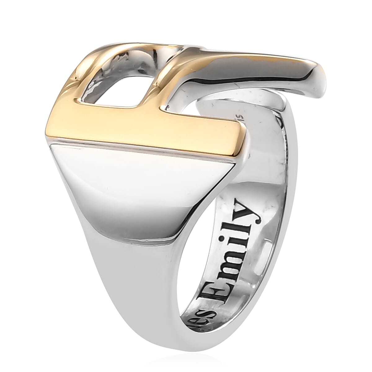 Personalised Engravable Initial R Ring in Yellow Gold Tone 7785508 3