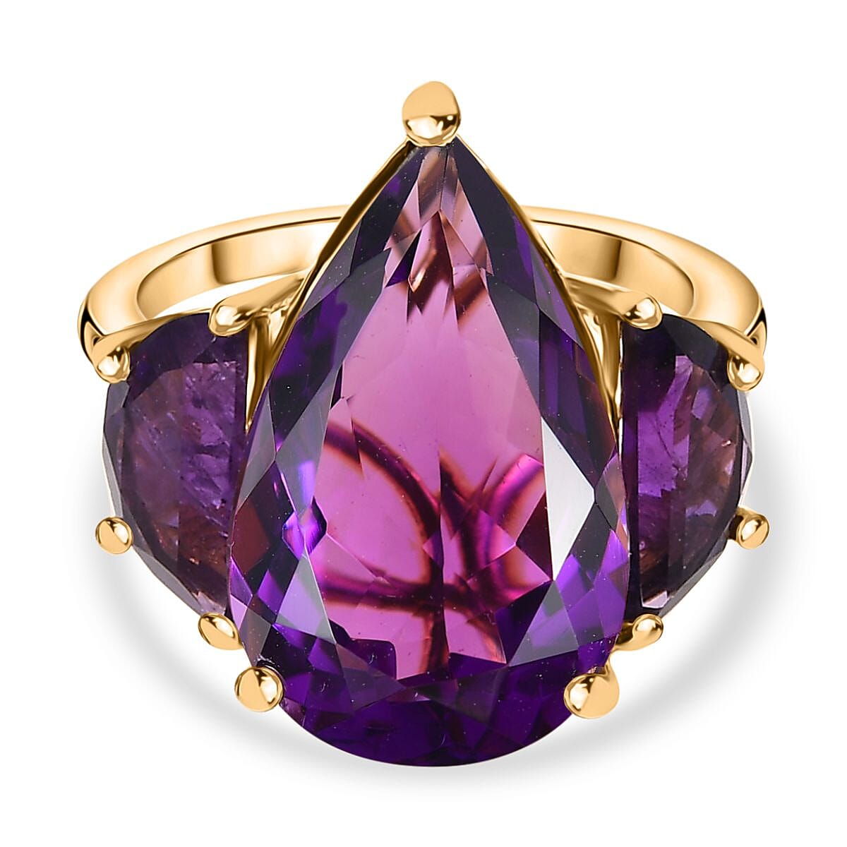 African Amethyst 3 Stone Ring in 18K Vermeil Yellow Gold Plated Sterling Silver 12.99 Ct. 8030999 0