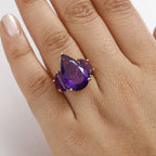 African Amethyst 3 Stone Ring in 18K Vermeil Yellow Gold Plated Sterling Silver 12.99 Ct.