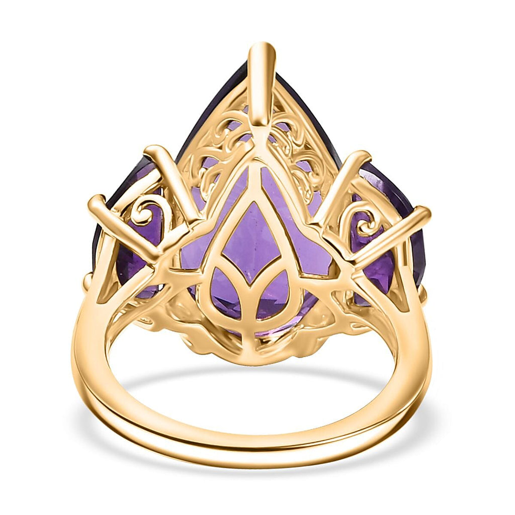 African Amethyst 3 Stone Ring in 18K Vermeil Yellow Gold Plated Sterling Silver 12.99 Ct.