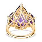 African Amethyst 3 Stone Ring in 18K Vermeil Yellow Gold Plated Sterling Silver 12.99 Ct.